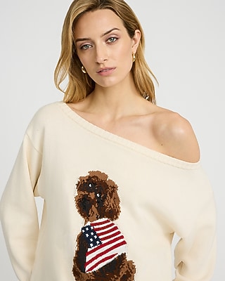 American Flag Dog Off The Shoulder Sweater - image 5