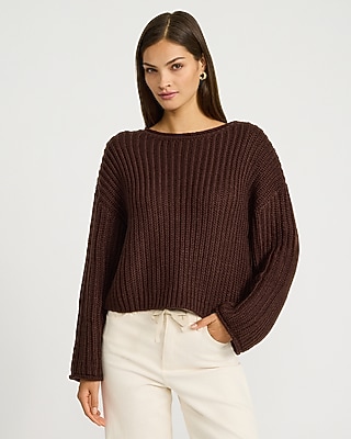 Ribbed Knit Crew Neck Boxy Sweater