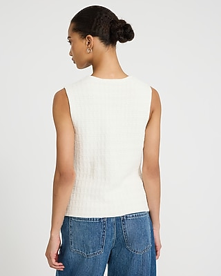 Cotton Textured V-Neck Gold Button Cutaway Sweater Vest