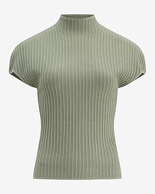 Fitted Ribbed Mock Neck Short Sleeve Sweater Tee