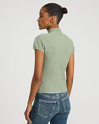 Fitted Ribbed Mock Neck Short Sleeve Sweater Tee