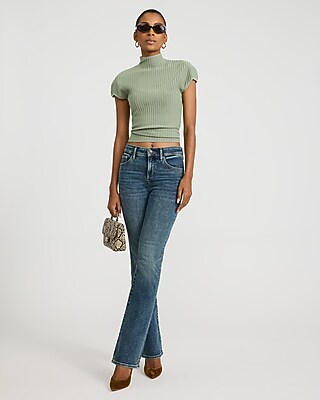Fitted Ribbed Mock Neck Short Sleeve Sweater Tee