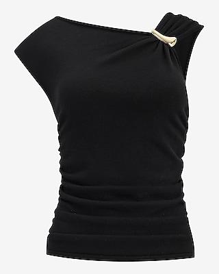 Asymmetrical Gold Hardware Ruched Sweater Tank