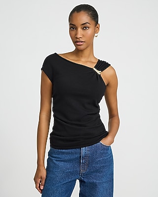 Asymmetrical Gold Hardware Ruched Sweater Tank