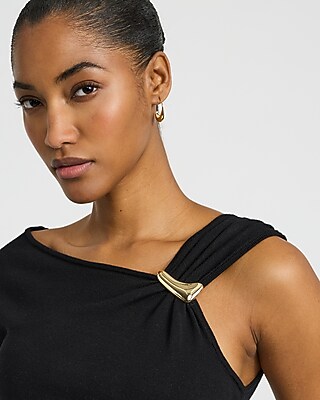 Asymmetrical Gold Hardware Ruched Sweater Tank