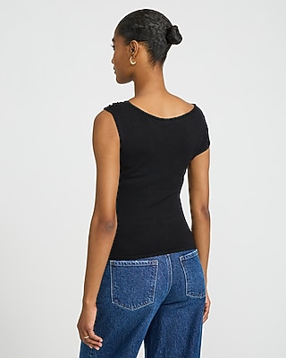 Asymmetrical Gold Hardware Ruched Sweater Tank