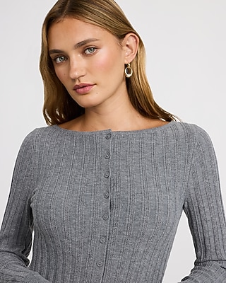 Pointelle Boat Neck Long Sleeve Sweater