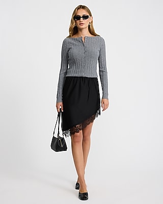 Pointelle Boat Neck Long Sleeve Sweater