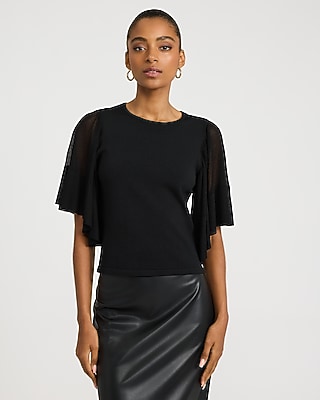 Crew Neck Flutter Sleeve Sweater Silky Soft