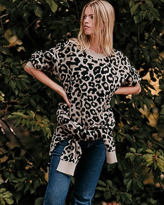 Leopard Crew Neck Pullover Sweater