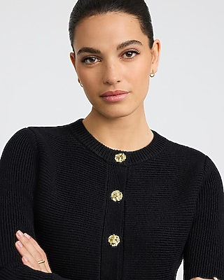 Crew Neck Novelty Button Peplum Cardigan