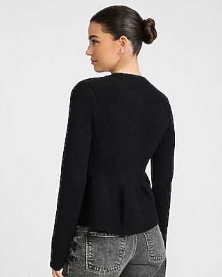 Crew Neck Novelty Button Peplum Cardigan