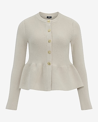 Crew Neck Novelty Button Peplum Cardigan