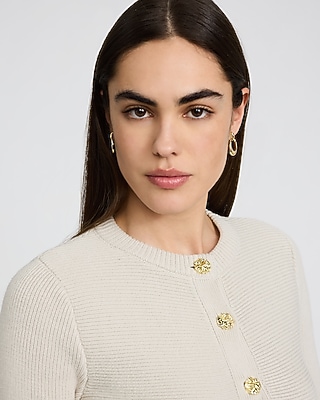 Crew Neck Novelty Button Peplum Cardigan