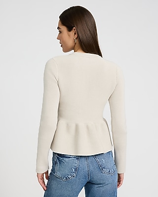 Crew Neck Novelty Button Peplum Cardigan