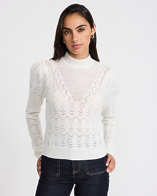 Open Stitch Textured Mock Neck Sweater
