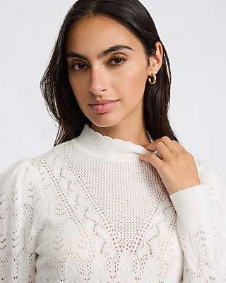 Open Stitch Textured Mock Neck Sweater