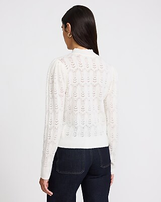 Open Stitch Textured Mock Neck Sweater