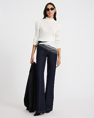 Open Stitch Textured Mock Neck Sweater