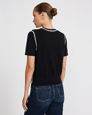 Skimming Tipped Crew Neck Sweater Airy Soft