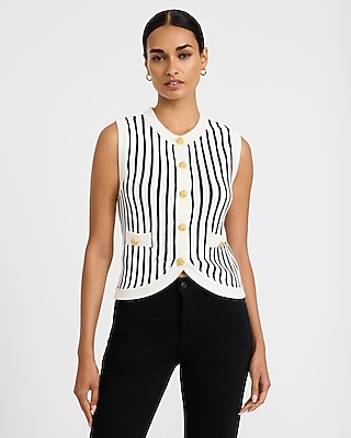 Cotton Striped Novelty Button Sweater Vest