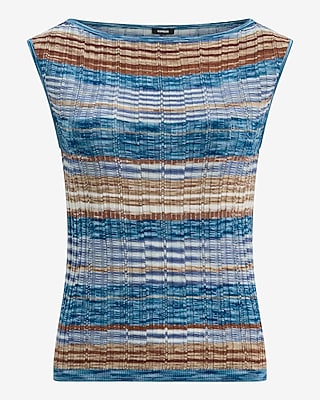 Space-dye Boat Neck Cap Sleeve Sweater