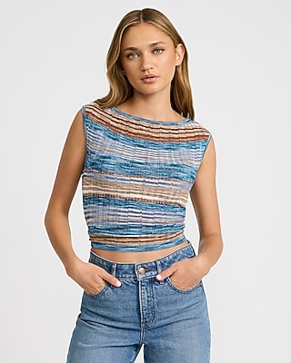 Space-dye Boat Neck Cap Sleeve Sweater