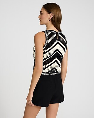 Crochet Striped Crew Neck Sweater Tank