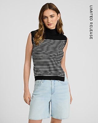Striped Ribbed Mock Neck Sweater Tank