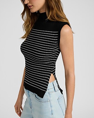 Striped Ribbed Mock Neck Sweater Tank