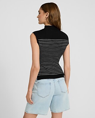 Striped Ribbed Mock Neck Sweater Tank