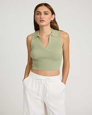 Ribbed V-Neck Sleeveless Sweater Polo