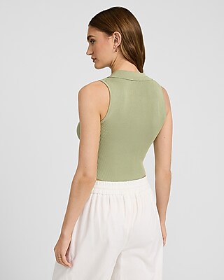 Ribbed V-Neck Sleeveless Sweater Polo