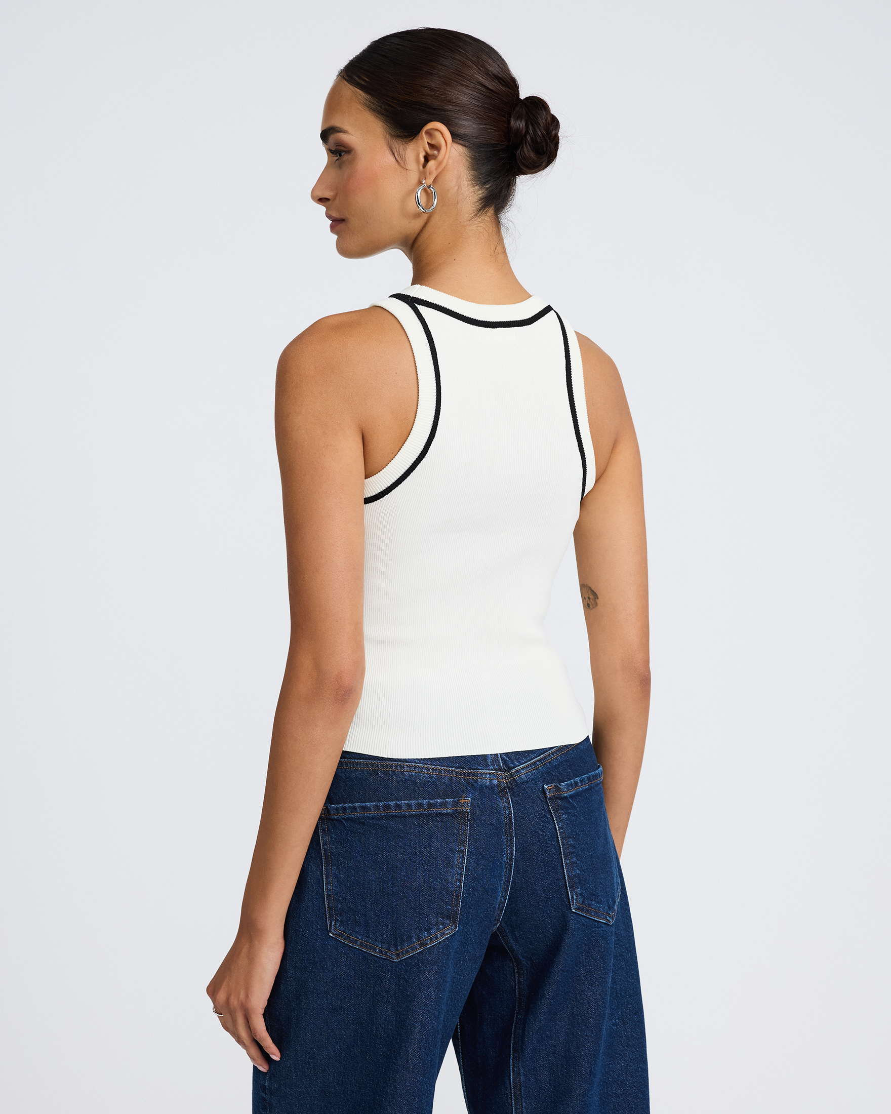 Tipped High Neck Ribbed Sweater Tank - image 2