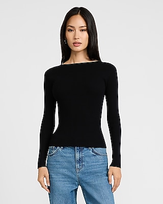 Fitted Ribbed Boat Neck Scoop Back Sweater In Airy Soft | Express