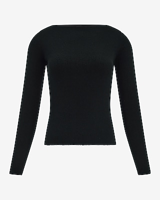 Airy Soft Fitted Ribbed Boat Neck Scoop Back Sweater - image 4