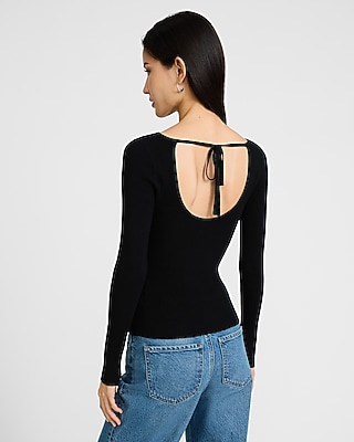 Airy Soft Fitted Ribbed Boat Neck Scoop Back Sweater - image 2