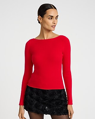Airy Soft Fitted Ribbed Boat Neck Scoop Back Sweater - image 2