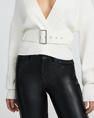 Airy Soft Ribbed Deep V-Neck Belted Wrap Cardigan