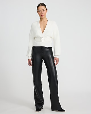 Airy Soft Ribbed Deep V-Neck Belted Wrap Cardigan