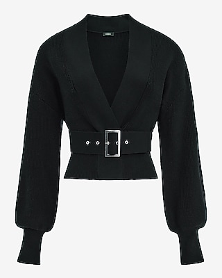 Airy Soft Ribbed Deep V-Neck Belted Wrap Cardigan