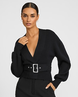 Airy Soft Ribbed Deep V-Neck Belted Wrap Cardigan