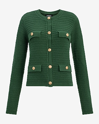 Crew Neck Novelty Button Front Military Sweater
