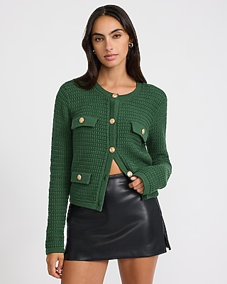 Crew Neck Novelty Button Front Military Sweater
