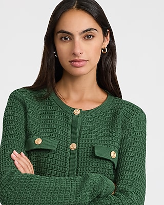 Crew Neck Novelty Button Front Military Sweater