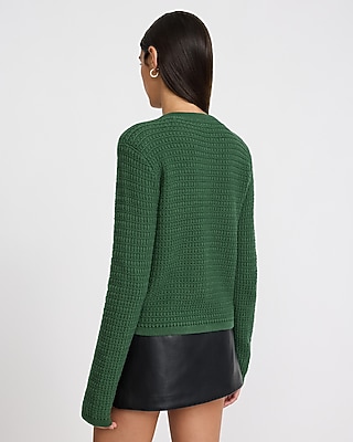 Crew Neck Novelty Button Front Military Sweater