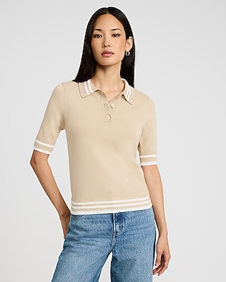 Tipped Short Sleeve Polo Sweater - image 2