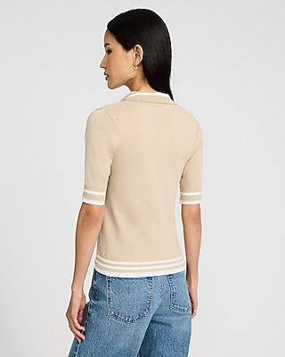 Tipped Short Sleeve Polo Sweater - image 3