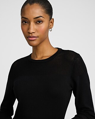 Pointelle Paneled Crew Neck Sweater - image 2
