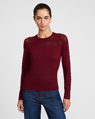 Pointelle Paneled Crew Neck Sweater - thumbnail 7